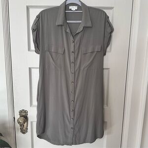 APRICOT Olive Green Shirt Dress, Relaxed Fit, Button-Up, Pockets